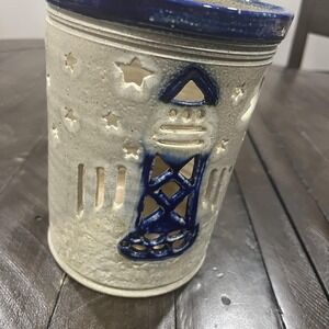 VTG Salt O Thee Earth Salt Glaze Pottery Lighthouse Stars Lamp Signed Jax 2002‎